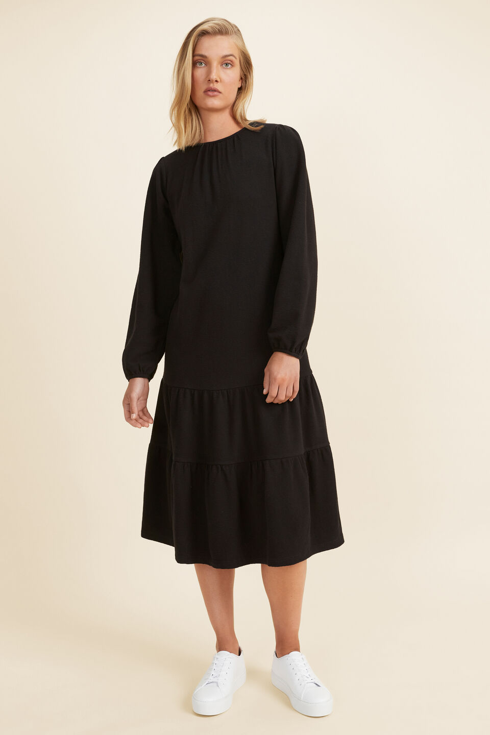 Jersey Tiered Midi Dress  Black