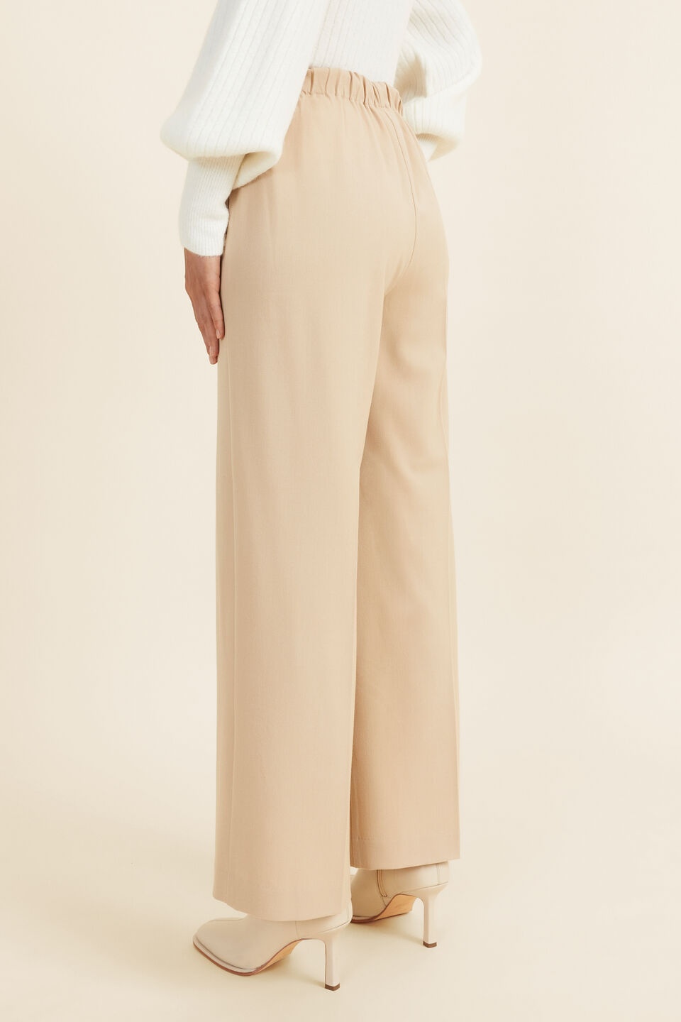 Wide Leg Pull On Pant  Champagne Beige