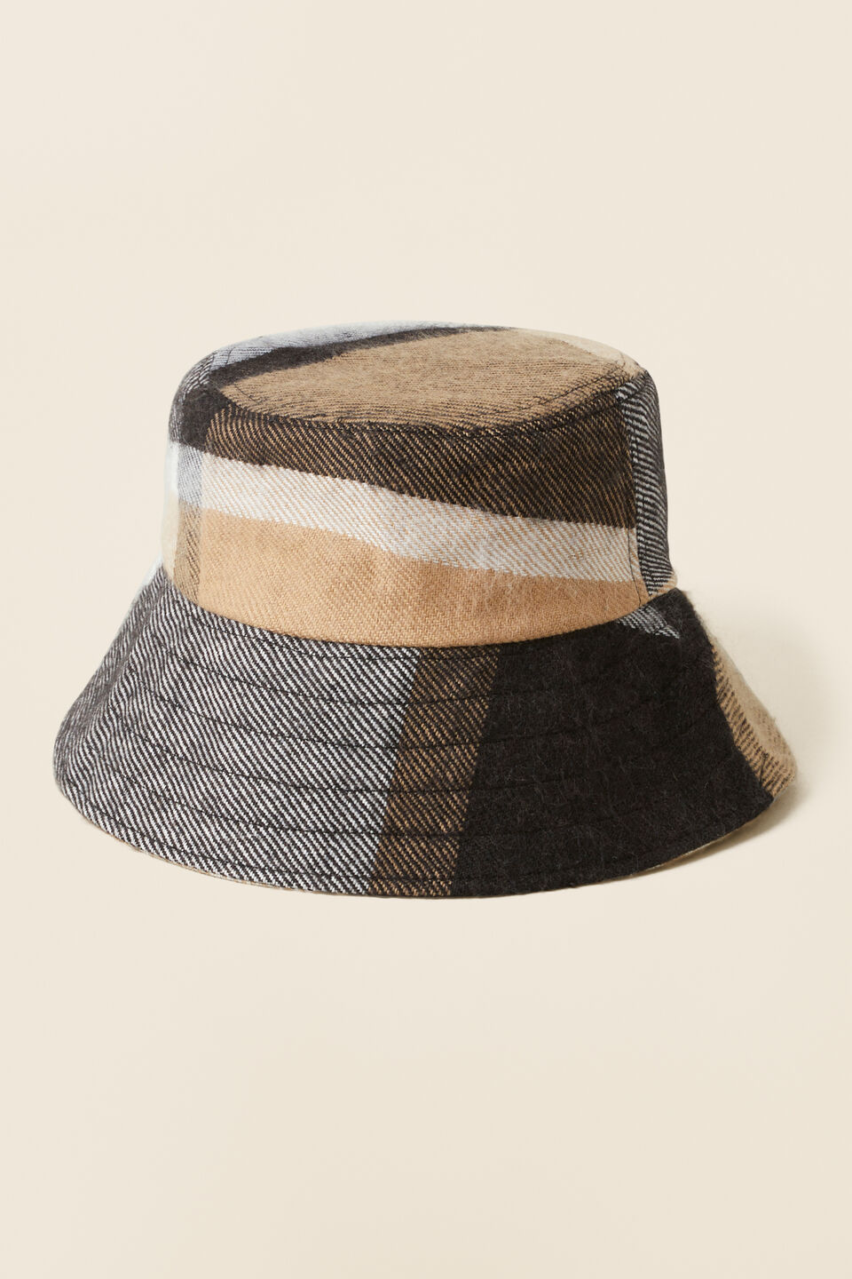 Check Wool Blend Bucket Hat  Black Multi