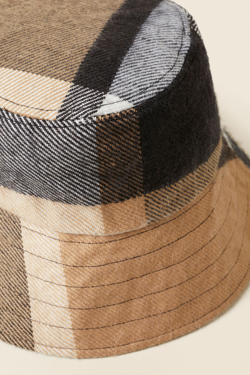 Check Wool Blend Bucket Hat  Black Multi
