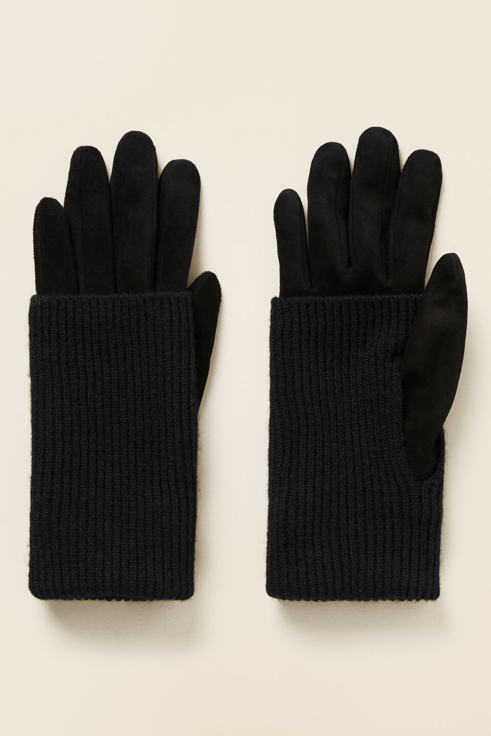 Suede Knit Spliced Gloves  Black