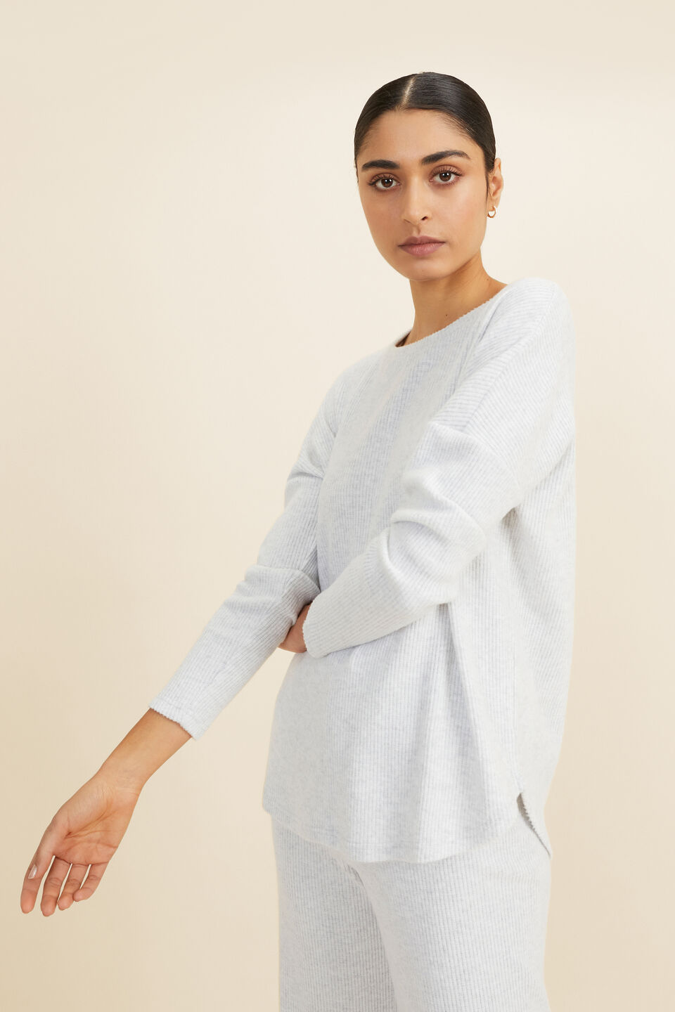 Supersoft Relaxed Top  Light Grey Marle