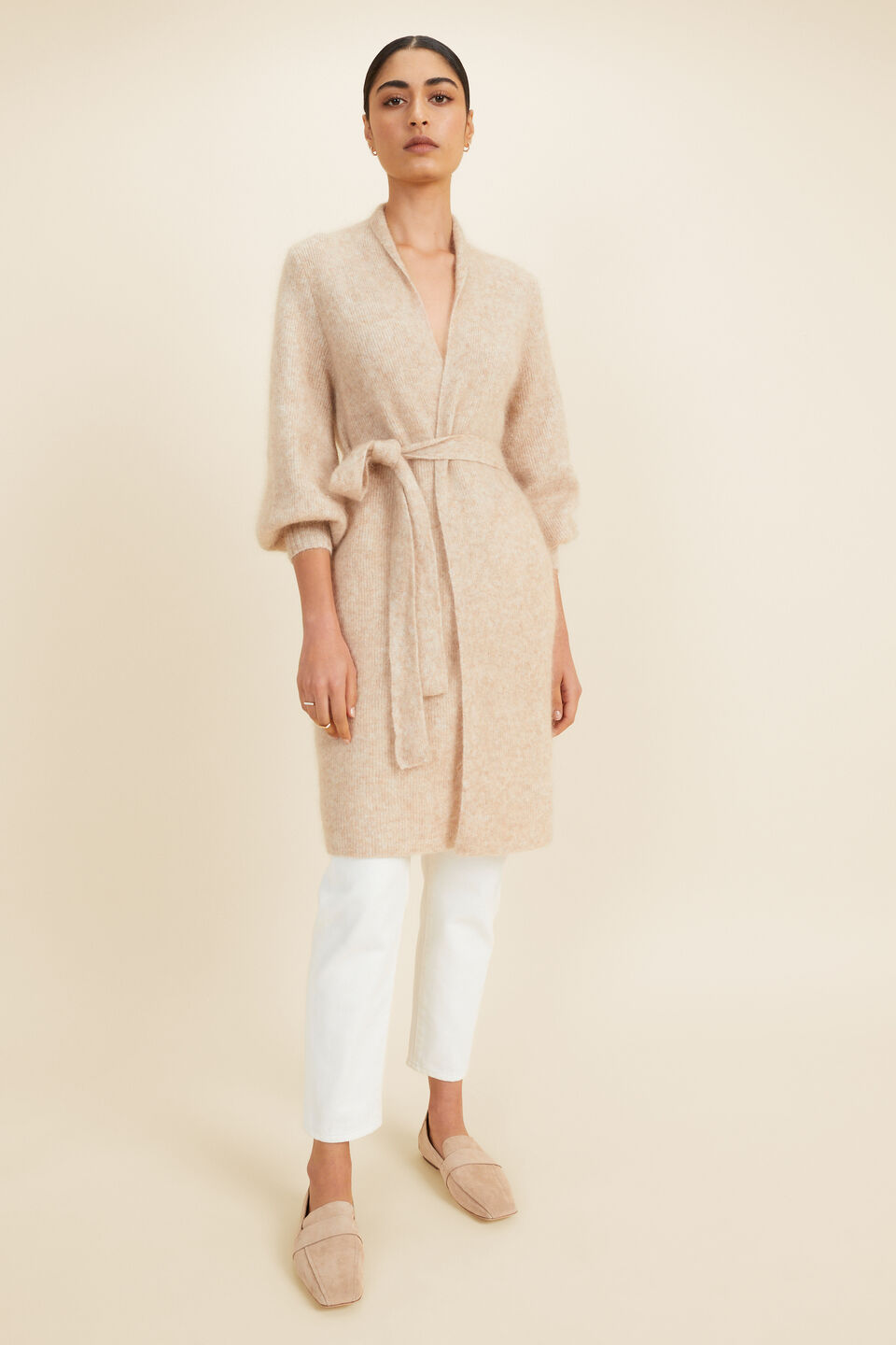 Mohair Rib Long Cardigan  Champagne Beige Marle