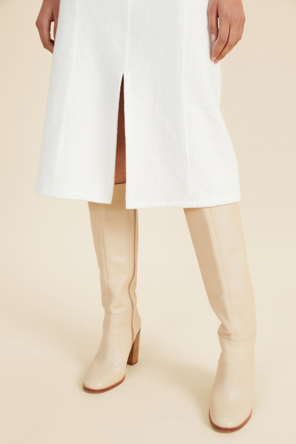 Wool Blend Split Front Skirt  Cloud Cream