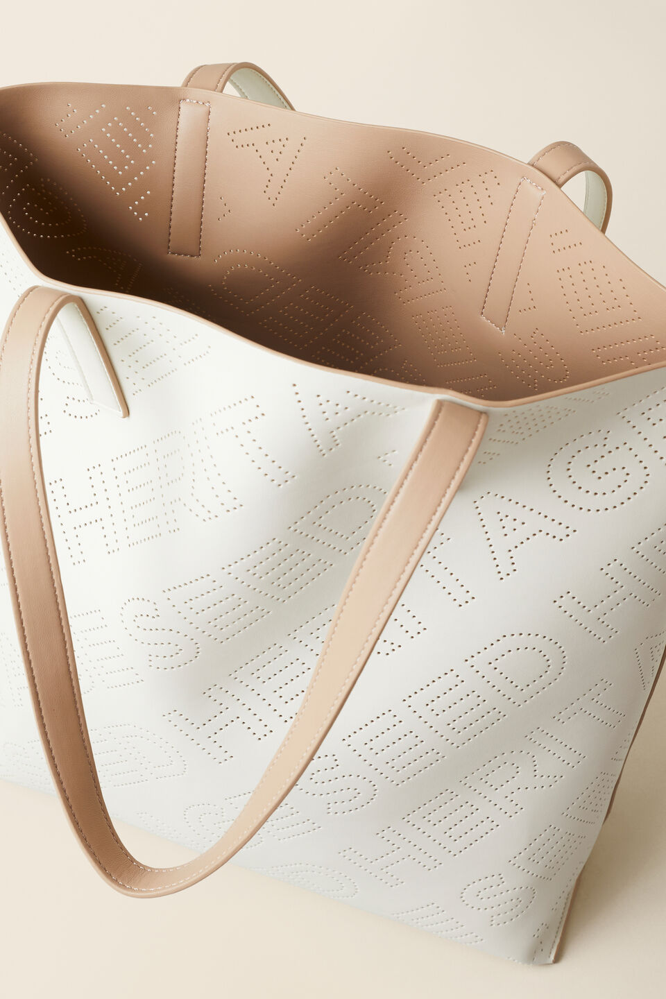 Perforated Logo Tote  French Vanilla