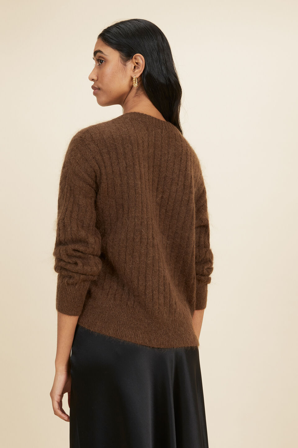 Button Front Sweater  Coconut Brown