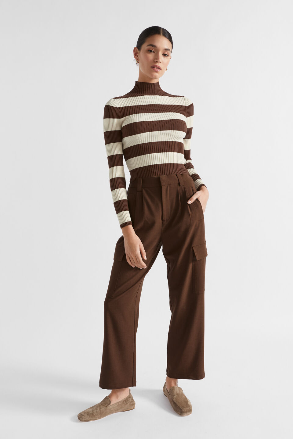 Stripe Rib Mock Neck  Hot Chocolate Stripe