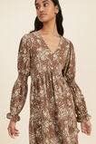 Floral Puffed Sleeve Dress  Coconut Brown Floral  hi-res