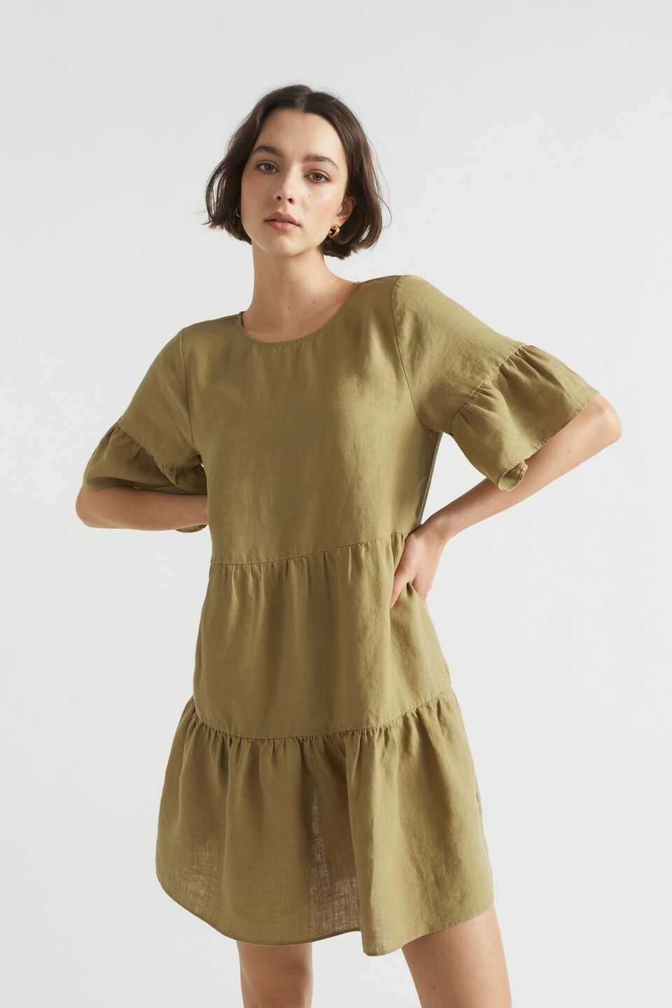 Core Linen Mini Dress  Deep Bronze