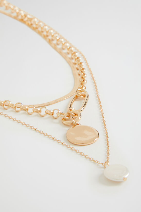 Layered Pearl Necklace  Gold  hi-res