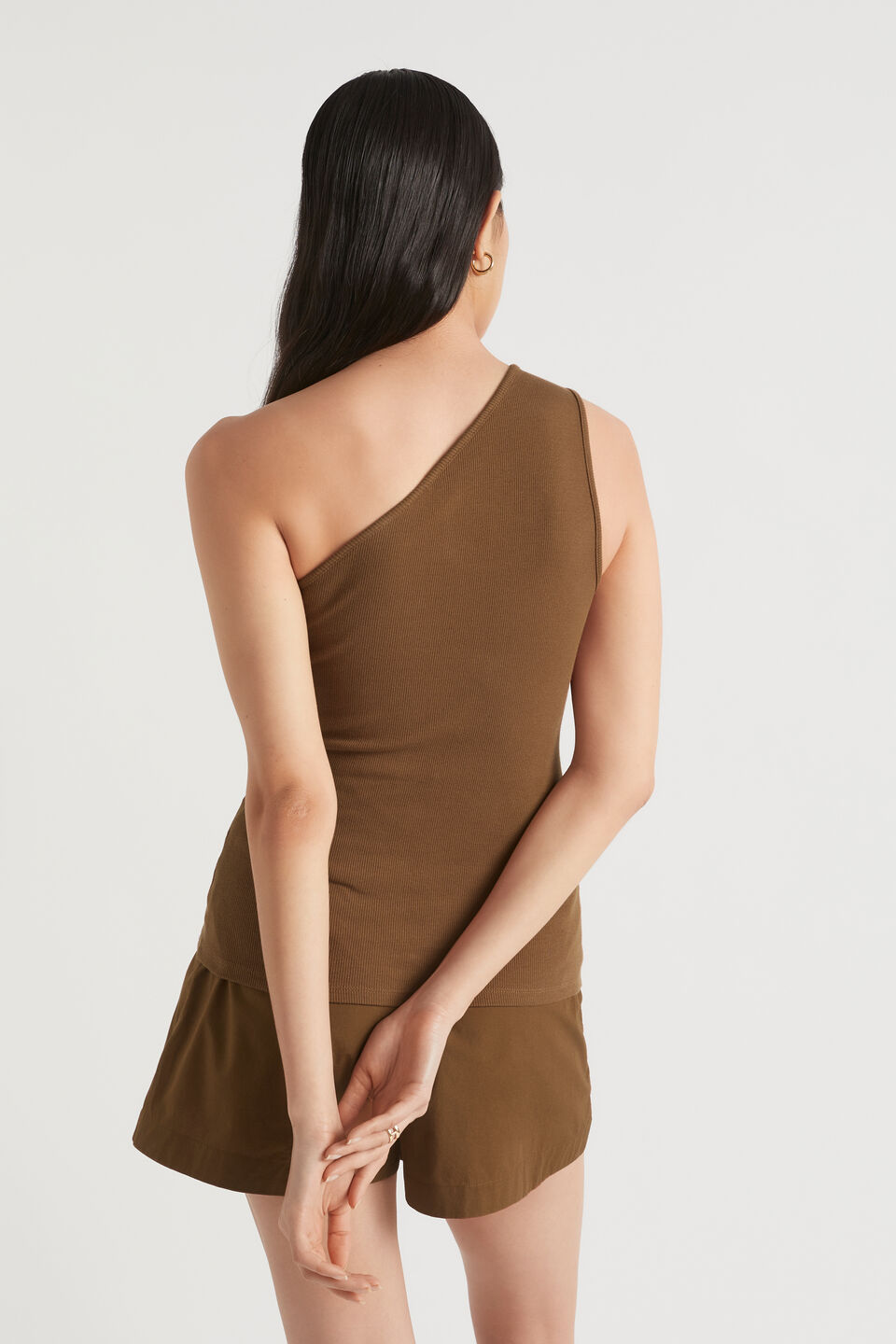 One Shoulder Cut Out Tank  Pecan Brown