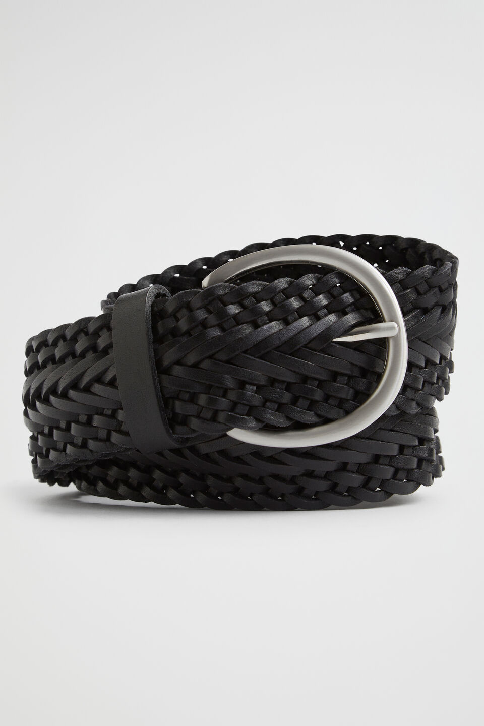 Chevron Weave Leather Belt  Black