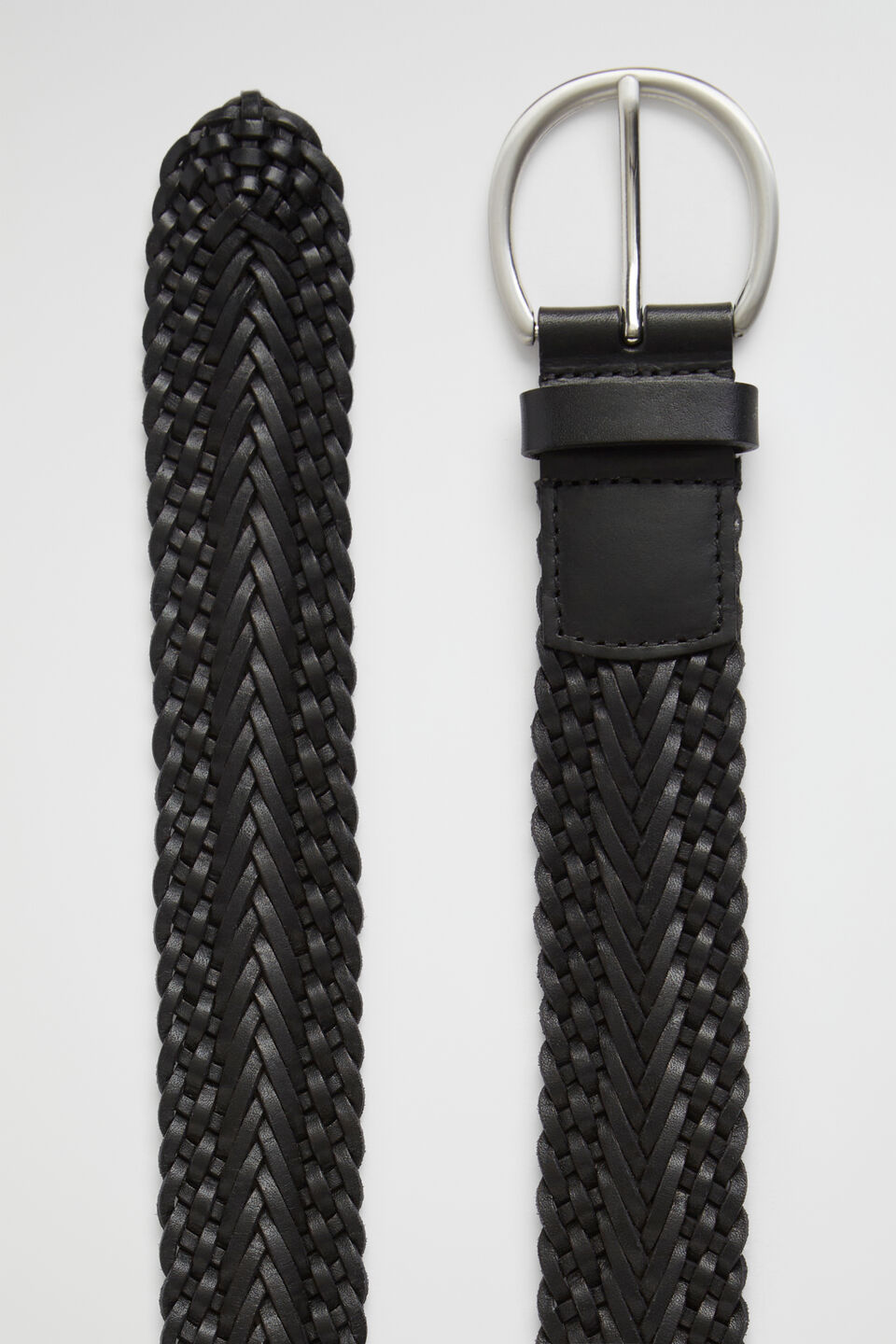 Chevron Weave Leather Belt  Black