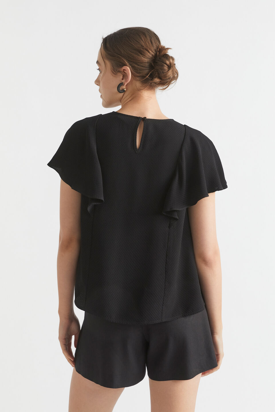 Textured Flutter Blouse  Black