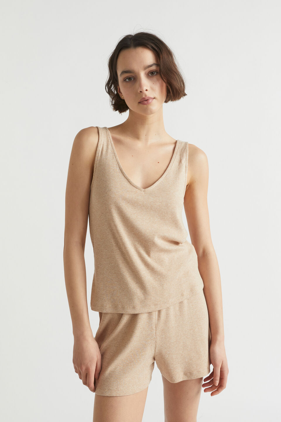 Rib Jersey Sleep Tank  Caramel Marle