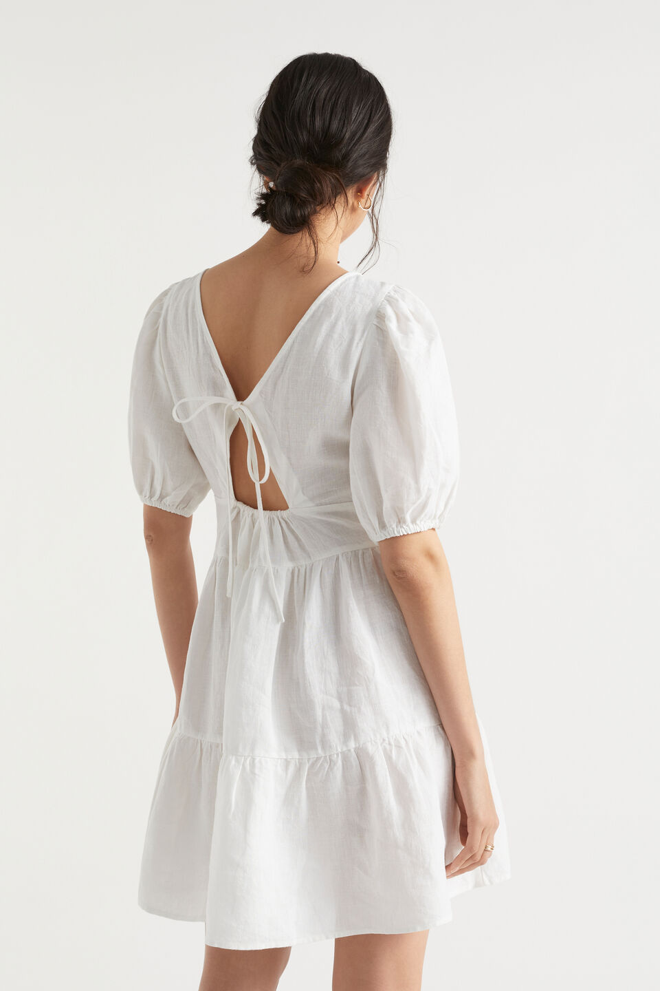 Linen Tie Back Mini Dress  Whisper White