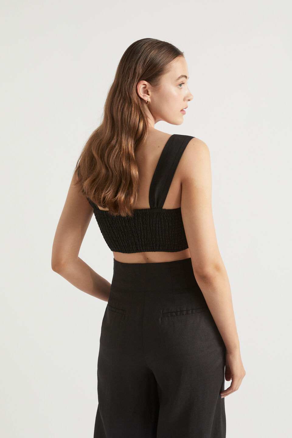 Linen Twist Front Crop Top  Black