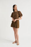 Poplin Balloon Sleeve Top  Pecan Brown  hi-res