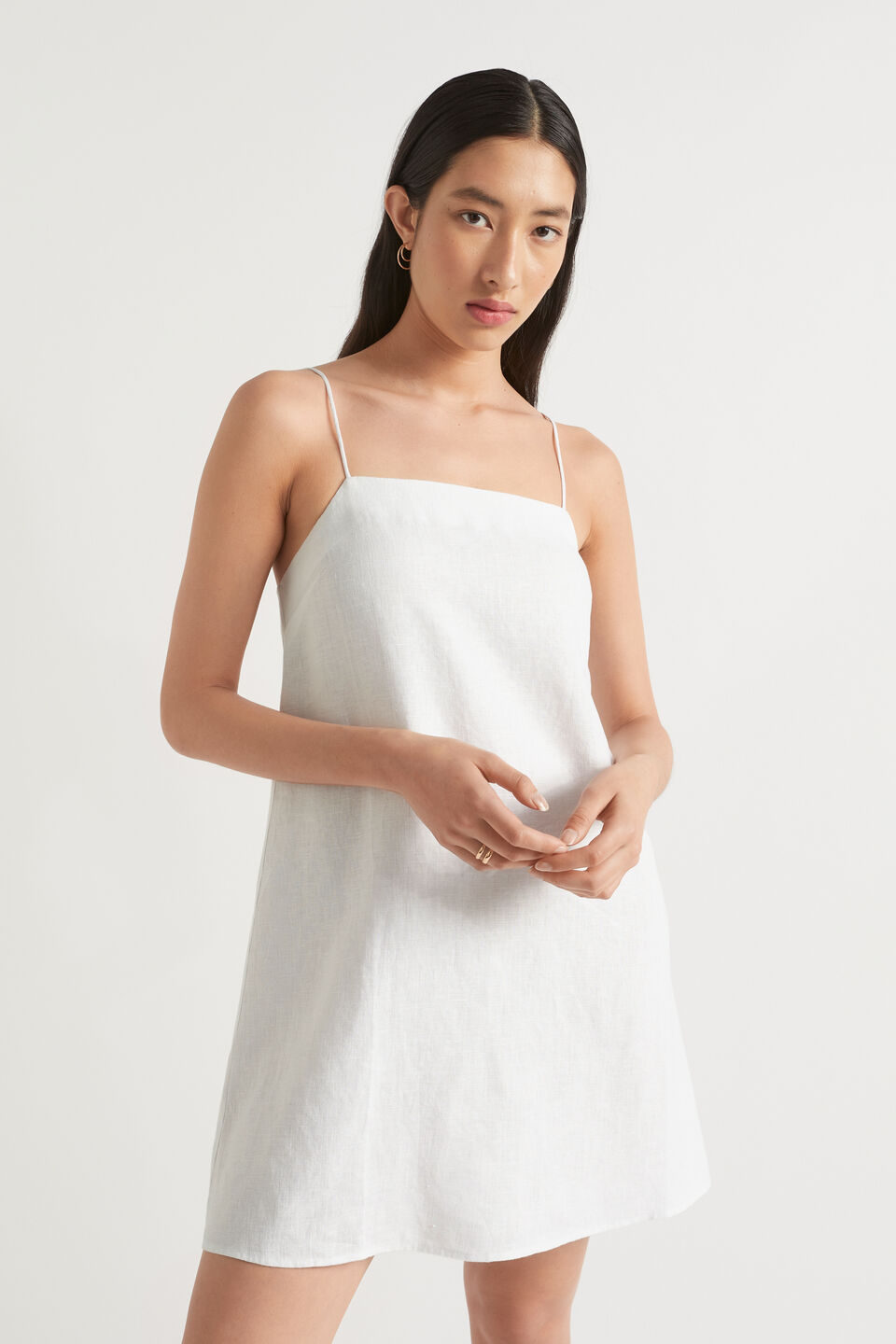 Linen A Line Mini Dress  Whisper White