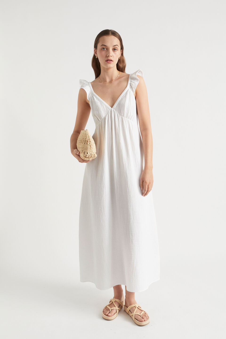 Cheesecloth Frill Detail Maxi Dress  Whisper White