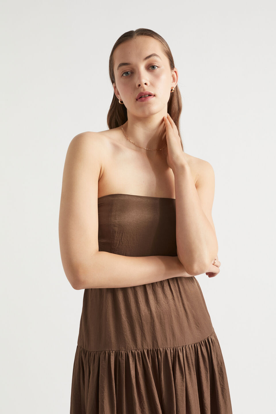 Satin Cut Out Maxi Dress  Pecan Brown