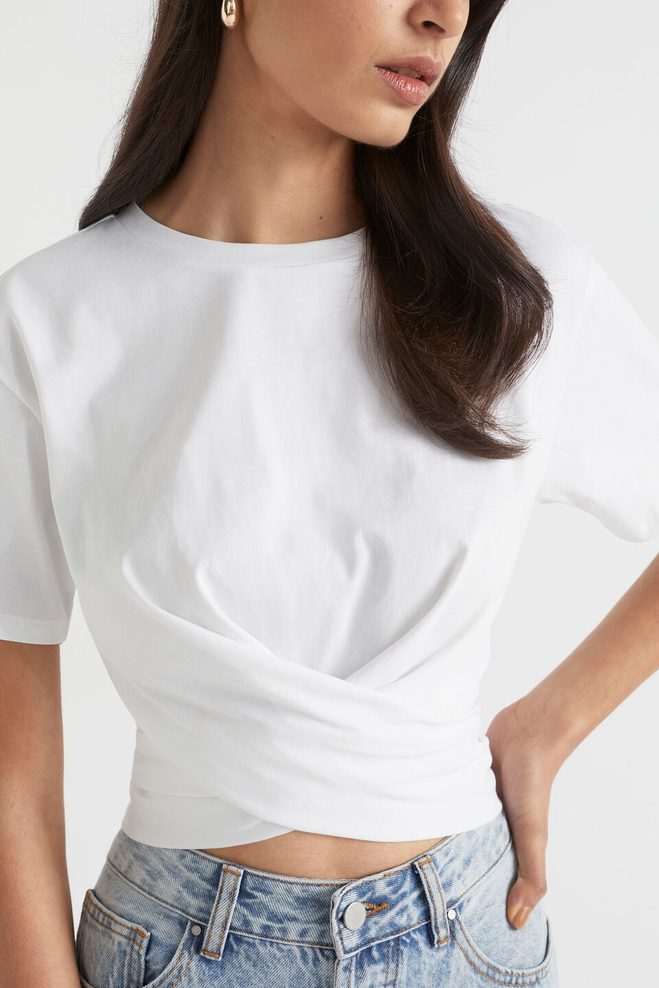 Twist Front Cut Out Tee  Whisper White