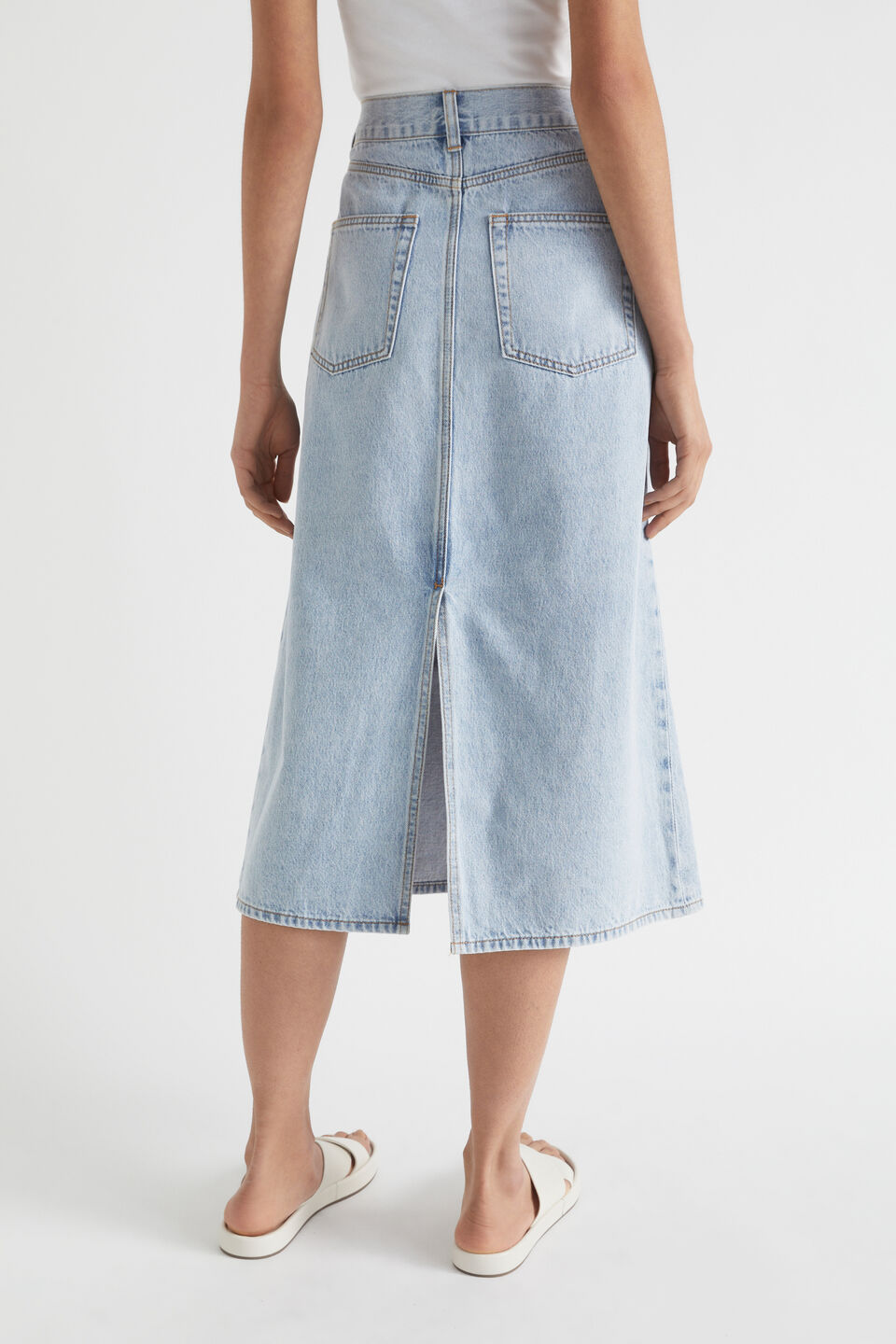 Cotton Flared Midi Skirt  Pacific Wash