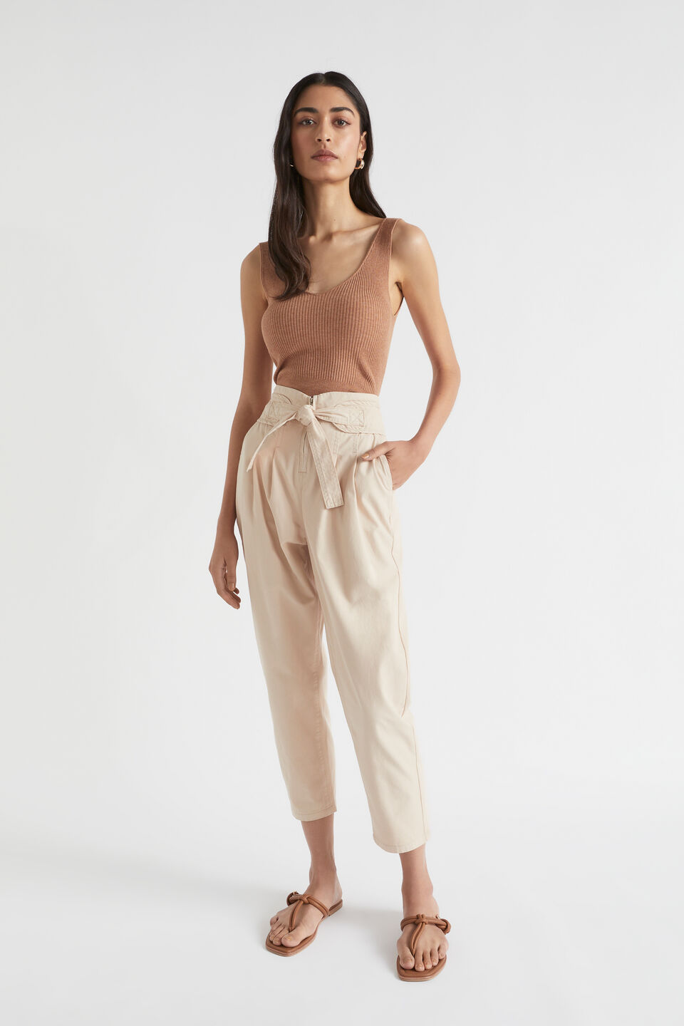 Cotton Tapered Tie Pant  Sheer Beige