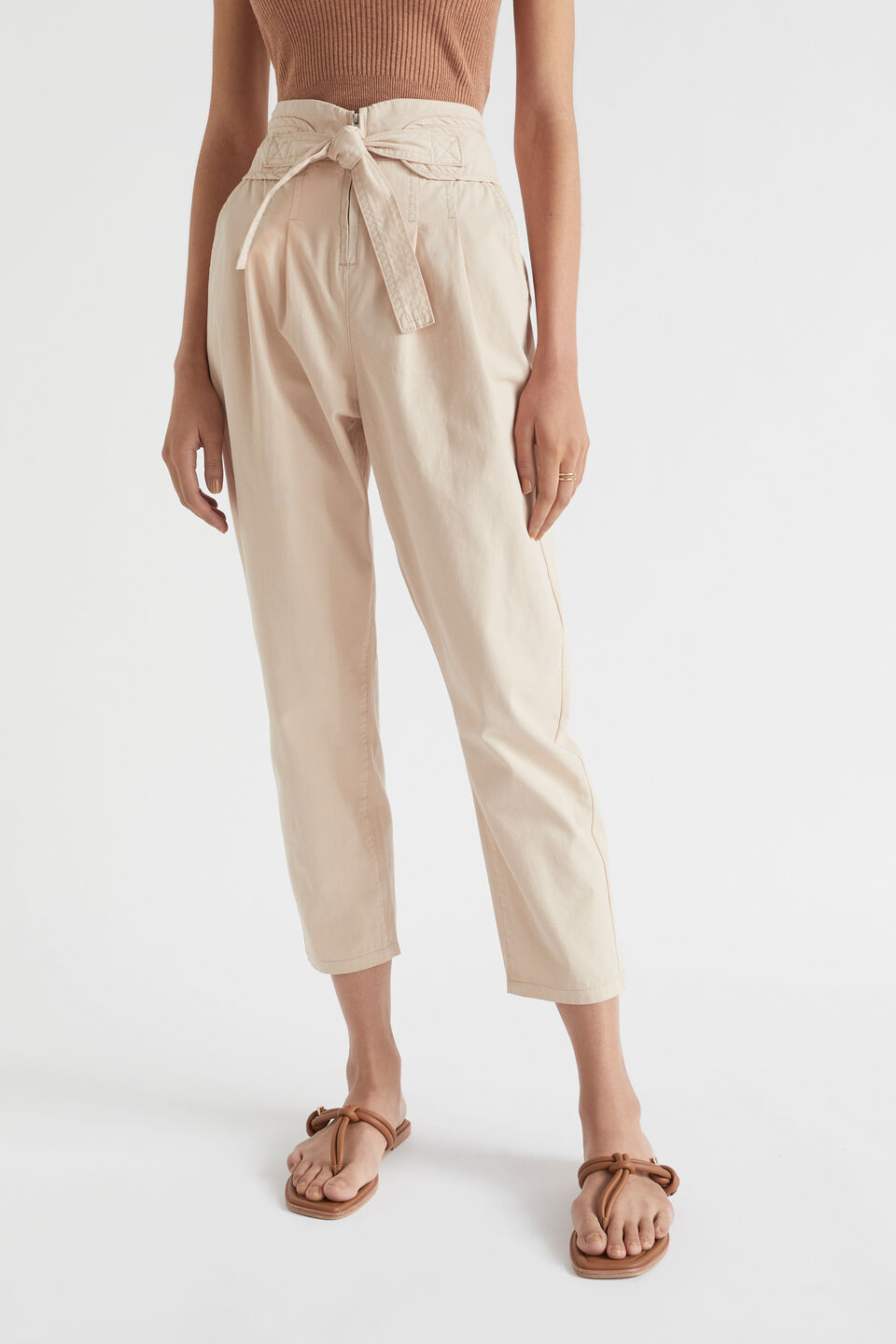 Cotton Tapered Tie Pant  Sheer Beige