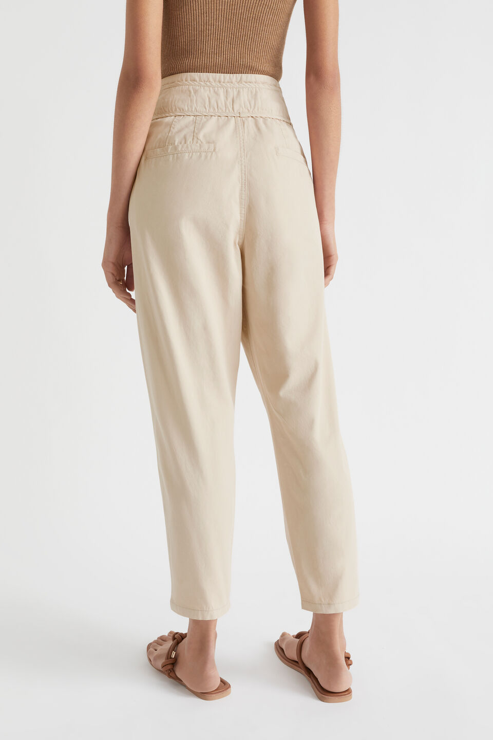 Cotton Tapered Tie Pant  Sheer Beige