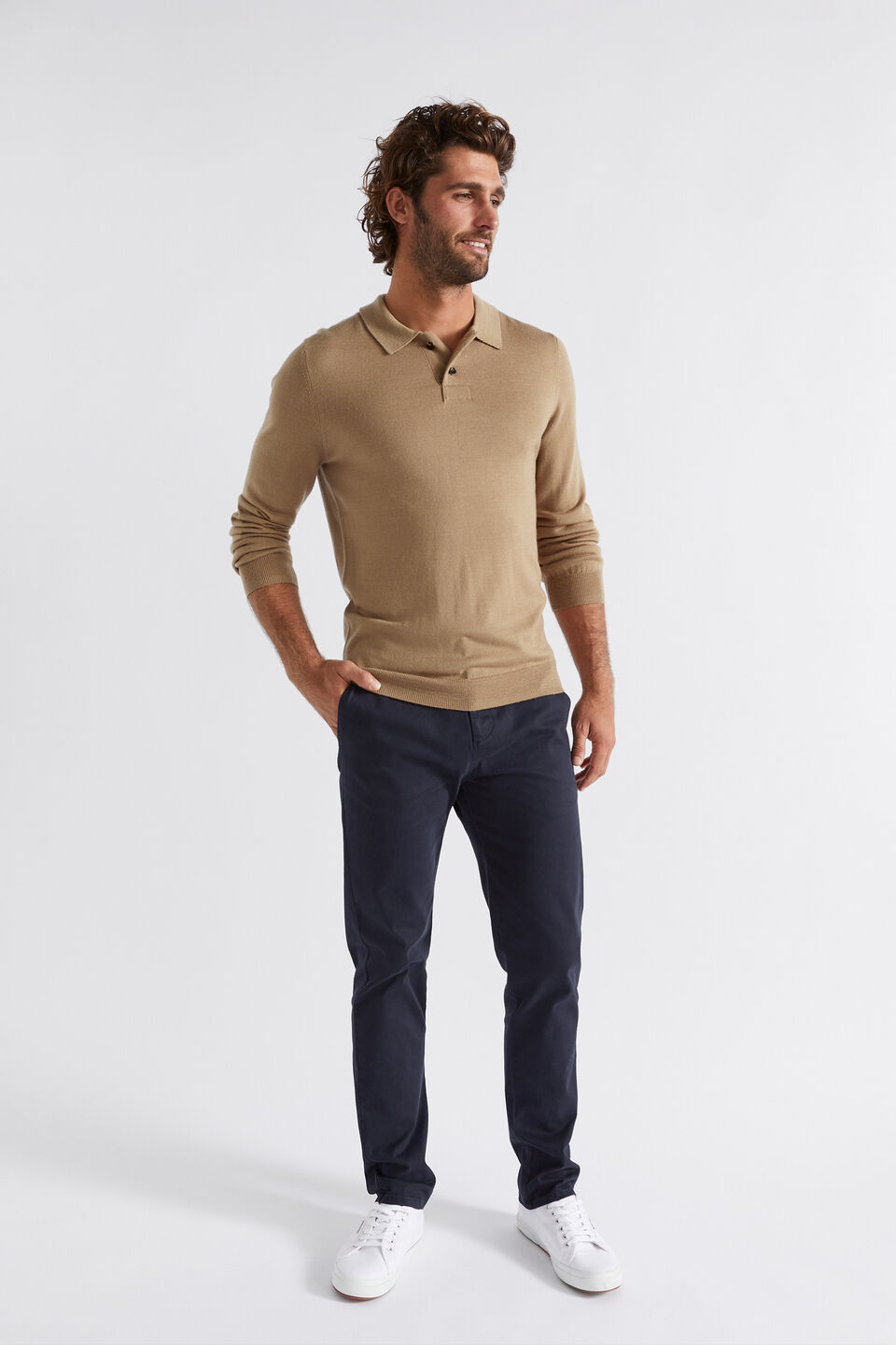 Merino Knitted Polo  Almond