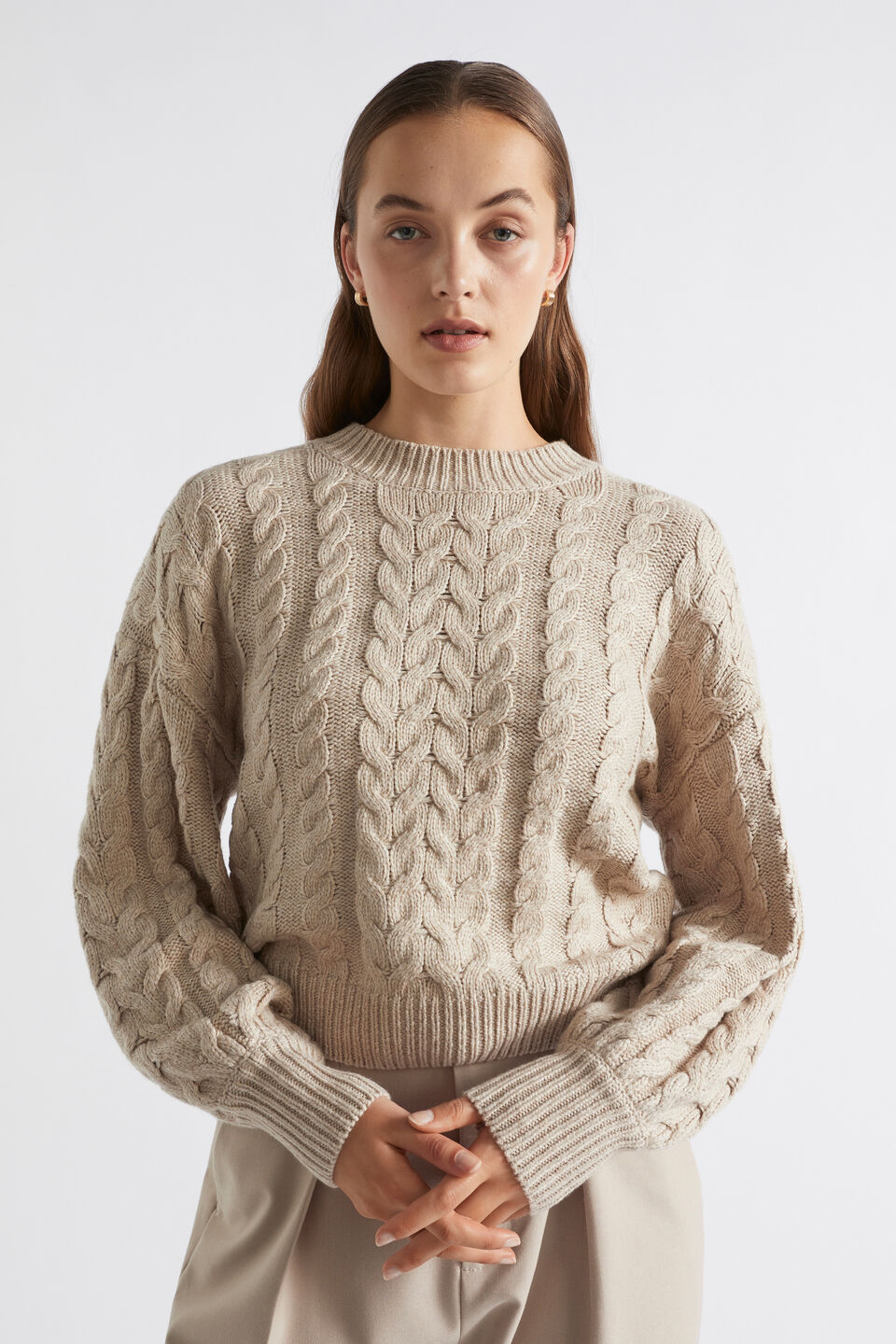 Cotton Blend Cable Knit  Light Storm Marle