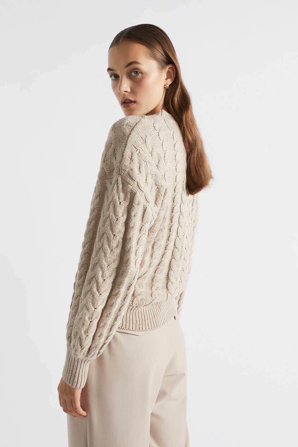 Cotton Blend Cable Knit  Light Storm Marle