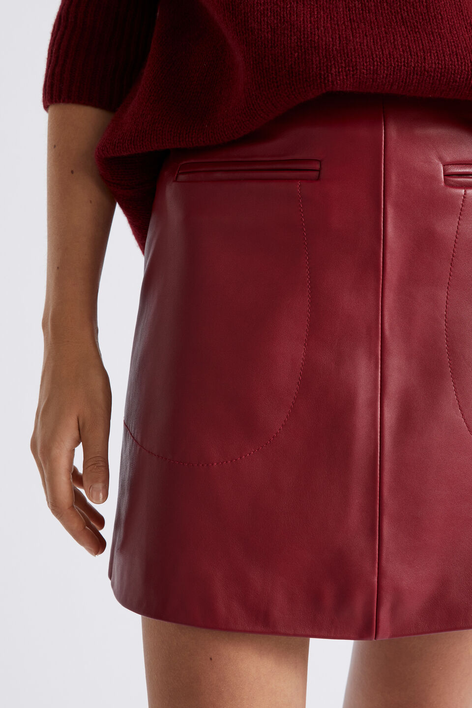 Leather A Line Mini Skirt  Sangria
