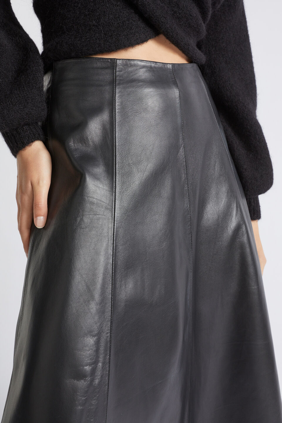 Leather Midi Circle Skirt  Black