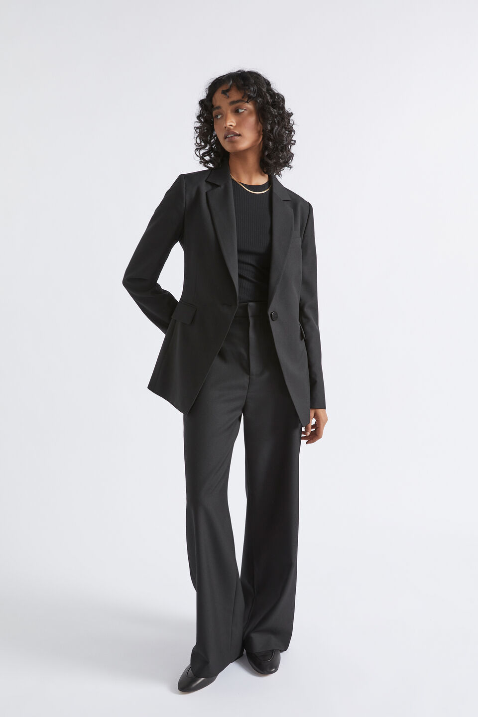 Wool Blend Tailored Blazer  Black