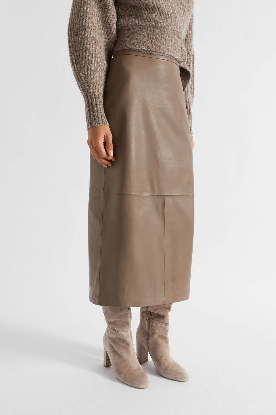 Leather Straight Midi Skirt  Hazel