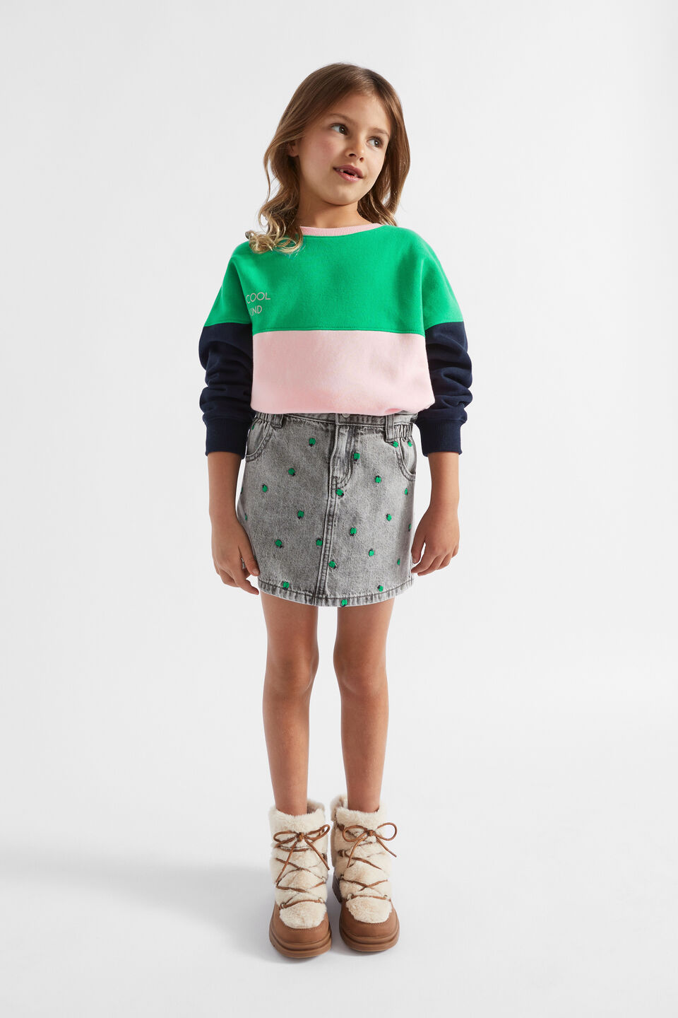 Apple Embroidered Skirt  Slate Wash