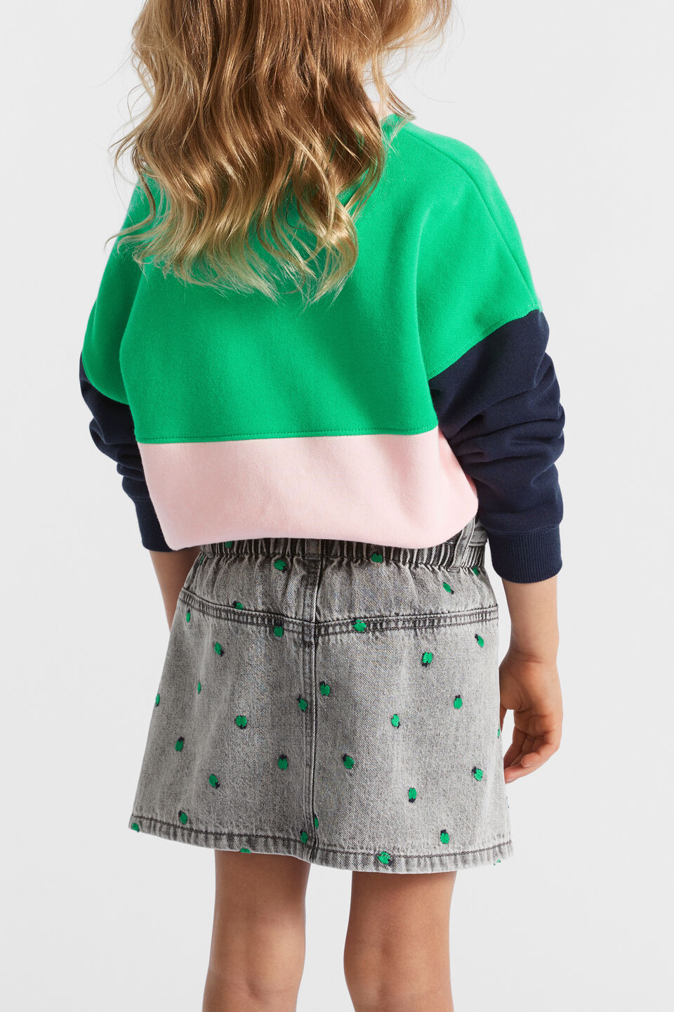 Apple Embroidered Skirt  Slate Wash