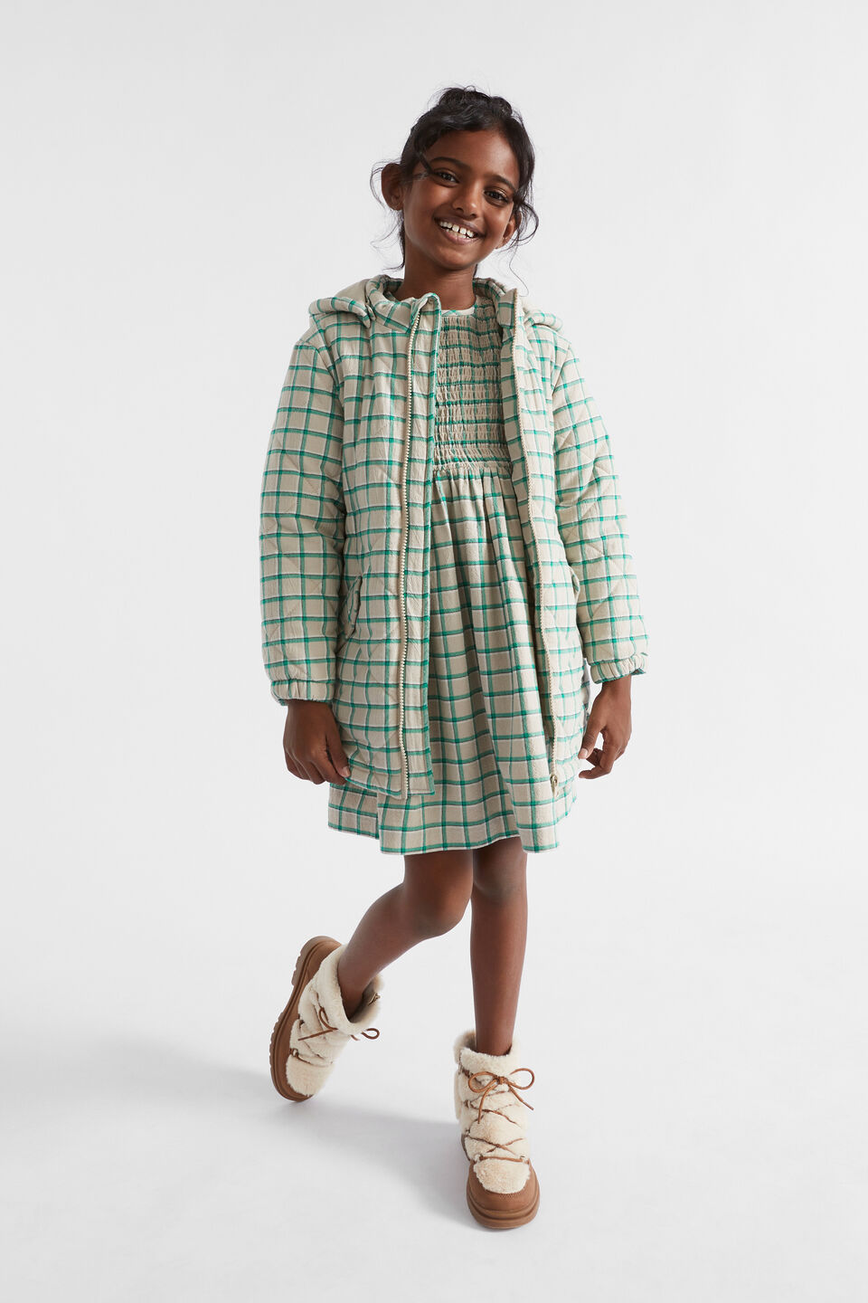 Quilted Gingham Anorak  Pea Green