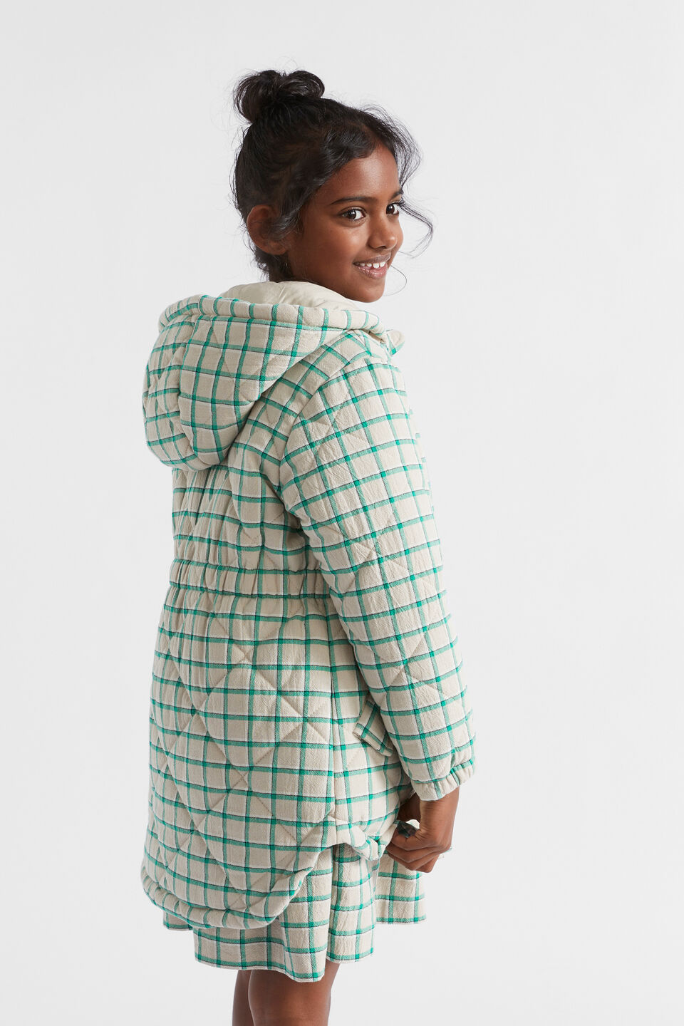 Quilted Gingham Anorak  Pea Green