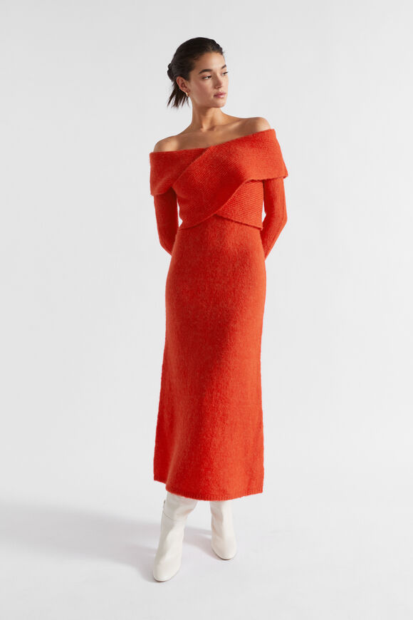 Alpaca Blend Off Shoulder Midi Dress  Chilli  hi-res