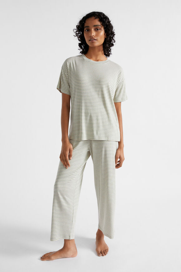 Short Sleeve PJ Pant Set  Sage Green Stripe  hi-res