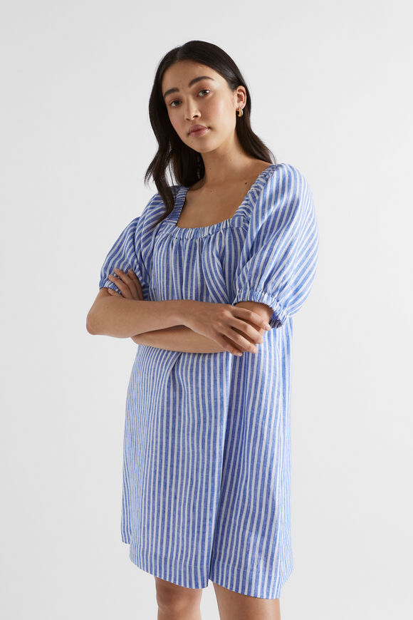 Linen Stripe Mini Dress  Deep Ocean Stripe  hi-res