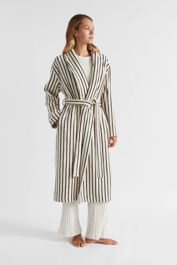 Stripe Terry Robe  Coffee  hi-res