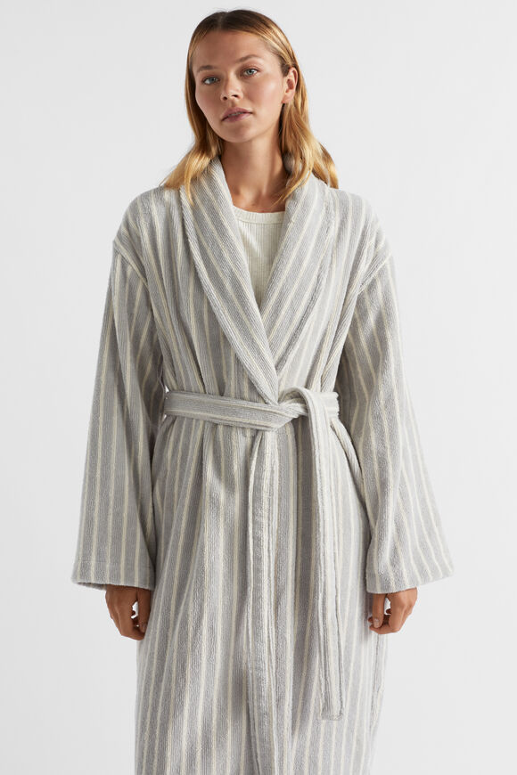 Stripe Terry Robe  Silver Grey  hi-res