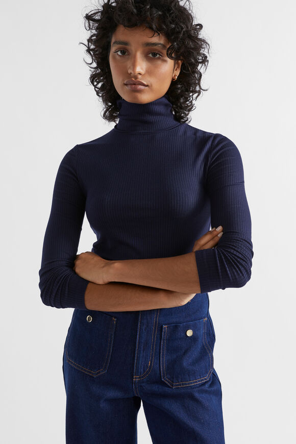 Core Rib Roll Neck Top  Midnight Sky  hi-res