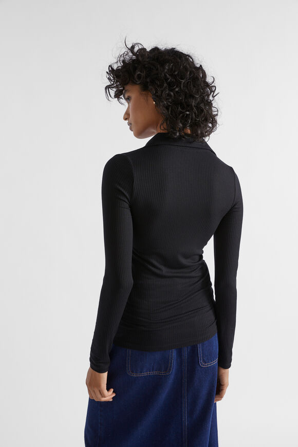 Core Rib Henley Top  Black  hi-res