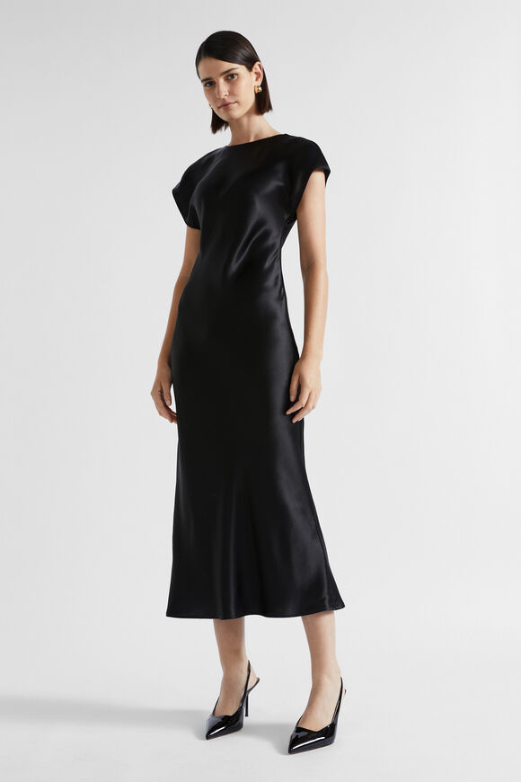 Satin Column Dress  Black  hi-res