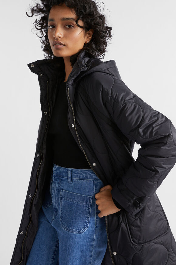 Longline Quilted Puffer Jacket  Black  hi-res